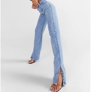Boohoo High Rise Split Hem Straight Jeans